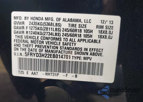 2014 Acura Mdx из США, поврежденный, VIN 5FRYD3H22EB014701